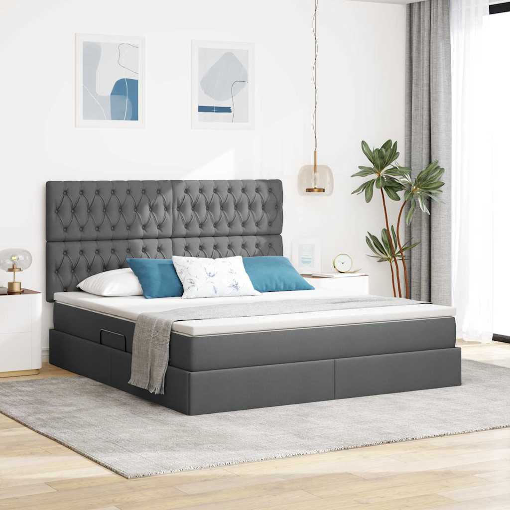 Opslag bed met matras Donkergrijs 160 x 200 cm Nep Leer