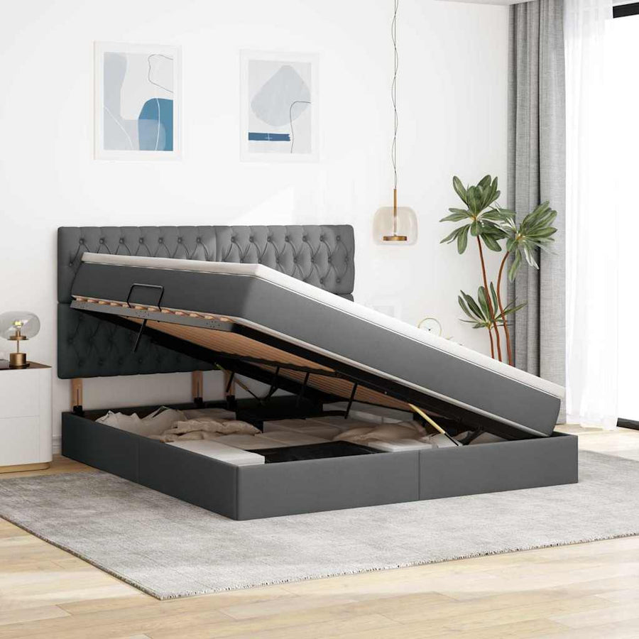 Opslag bed met matras Donkergrijs 160 x 200 cm Nep Leer