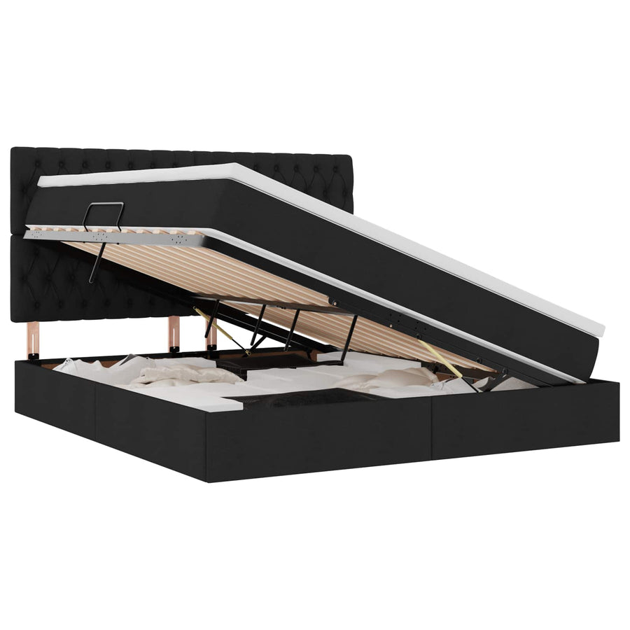 Opslag Bed Met Matras Met Matras Polyester Zwart 160 x 200 cm Geborduurd ontwerp