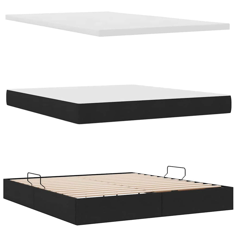 Opslag Bed Met Matras Met Matras Polyester Zwart 160 x 200 cm Geborduurd ontwerp