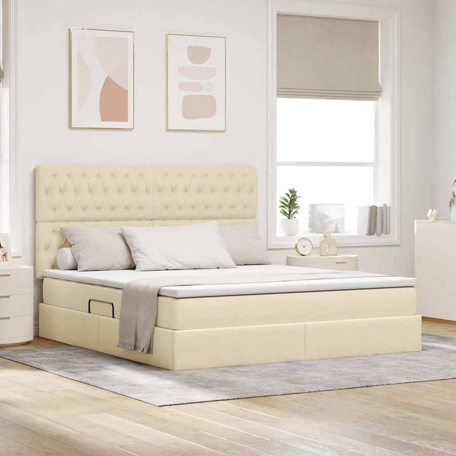Opslag bed met matras met opslag Crème 160 x 200 cm Nep Leer