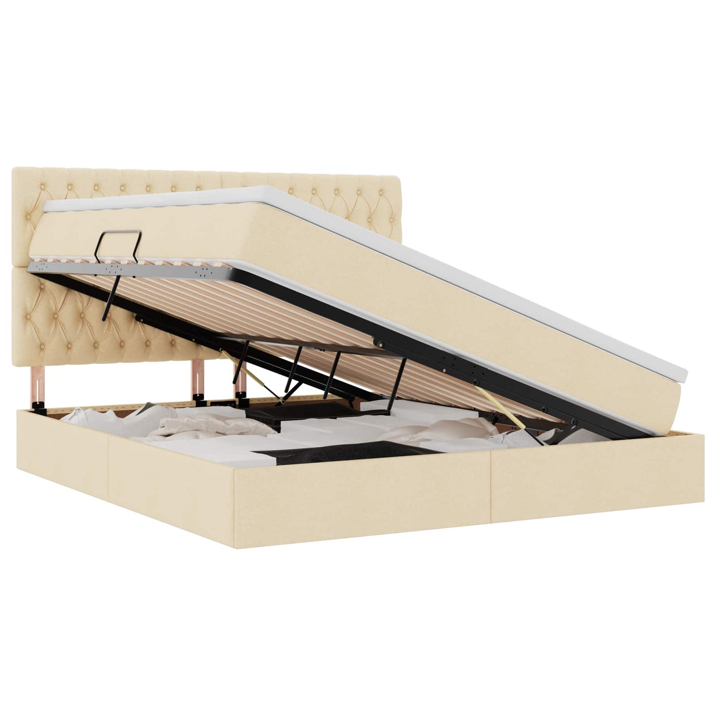Opslag bed met matras met opslag Crème 160 x 200 cm Nep Leer