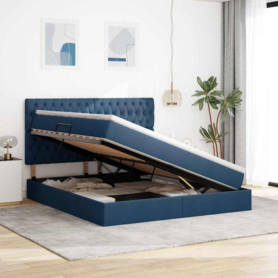 Opslag bed met matras met opslag Blauw 160 x 200 cm Nep Leer