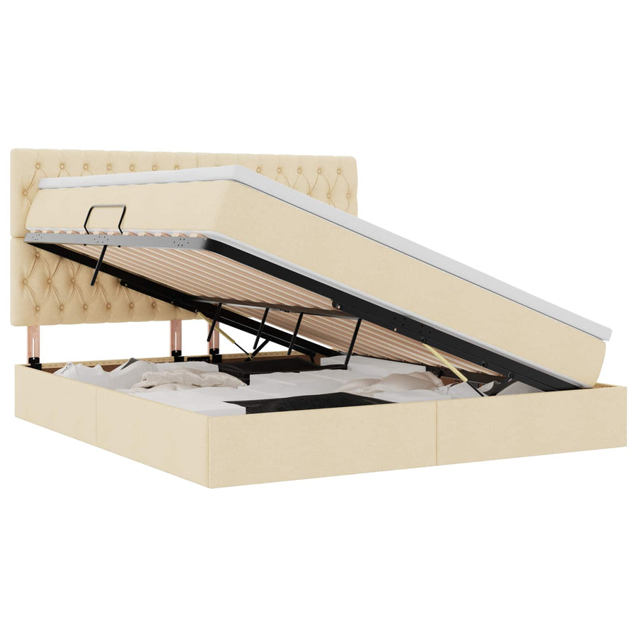 Opslag bed met matras met opslag Crème 180 x 200 cm Nep Leer