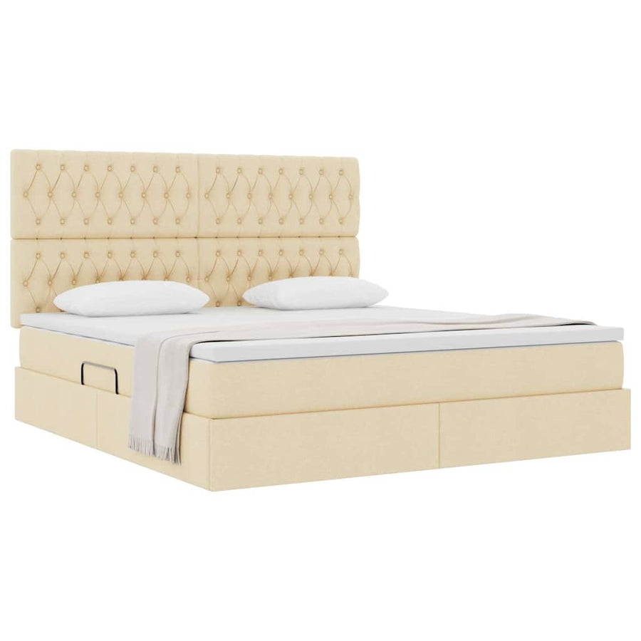Opslag bed met matras met opslag Crème 180 x 200 cm Nep Leer