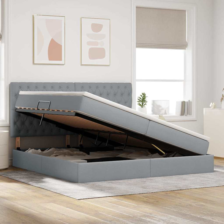 Opslag bed met matras Lichtgrijs 200 x 200 cm Nep Leer