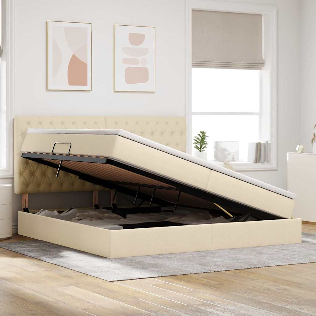 Opslag bed met matras met matras Crème 200 x 200 cm Polyester