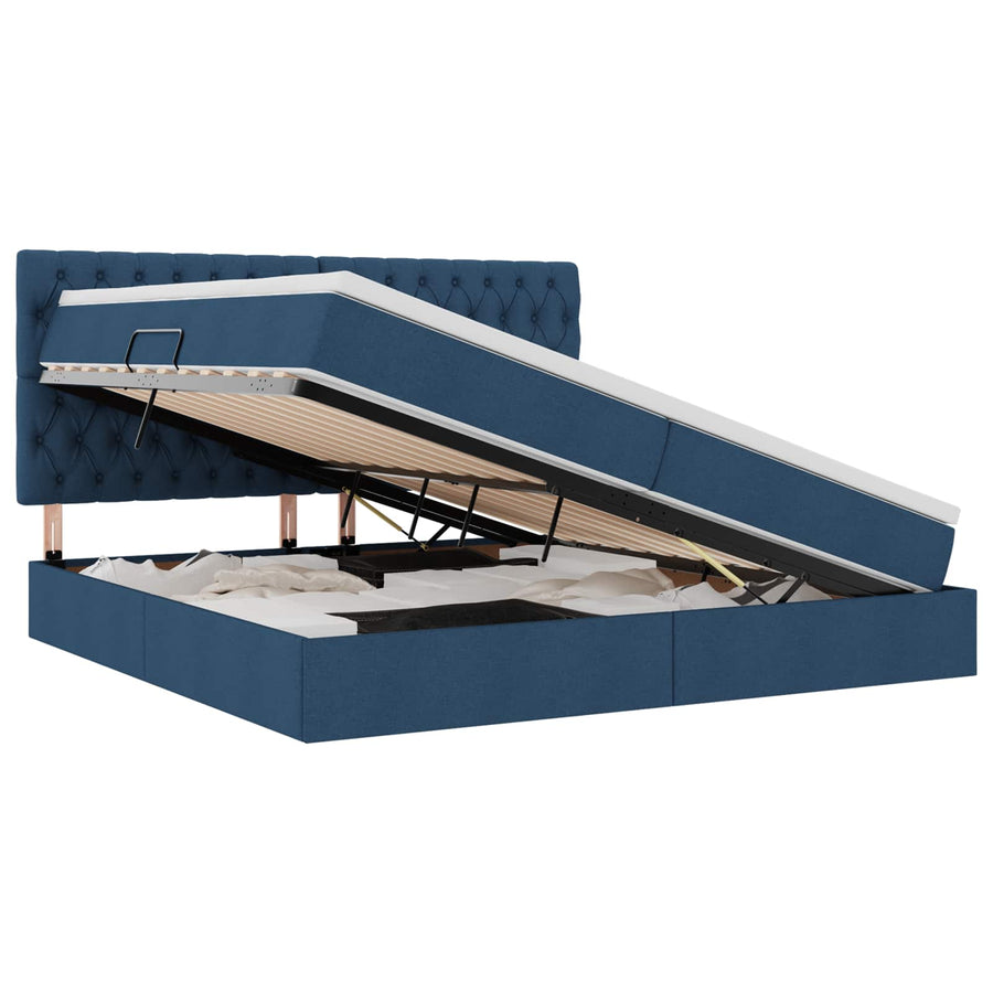 Opslag bed met matras met opslag Blauw 200 x 200 cm Nep Leer