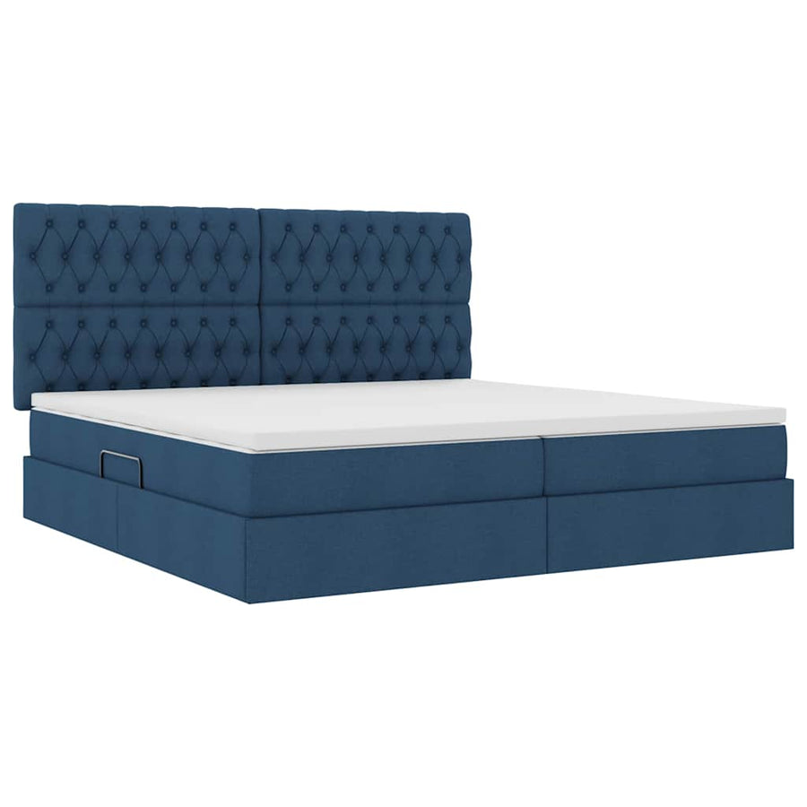 Opslag bed met matras met opslag Blauw 200 x 200 cm Nep Leer