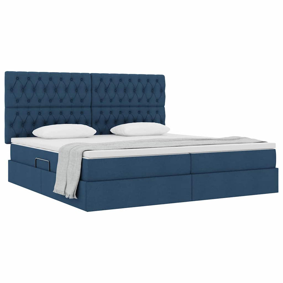 Opslag bed met matras met opslag Blauw 200 x 200 cm Nep Leer