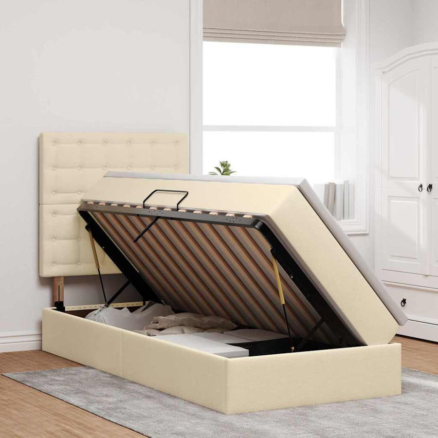 Opslag bed met matras met matras Crème 90 x 200 cm Polyester