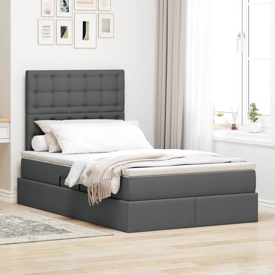 Opslag bed met matras Donkergrijs 120 x 190 cm Nep Leer