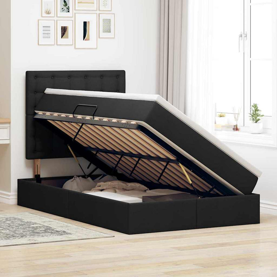 Opslag bed met matras met opslag Zwart 120 x 200 cm Nep Leer