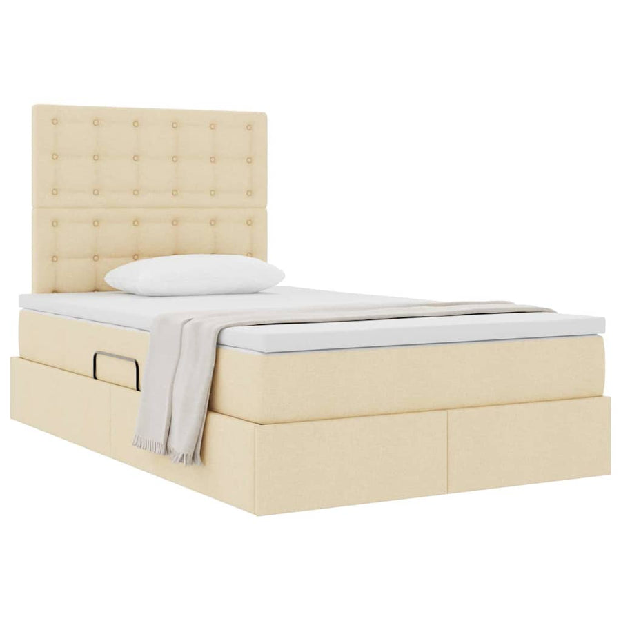 Opslag bed met matras met opslag Crème 120 x 200 cm Nep Leer