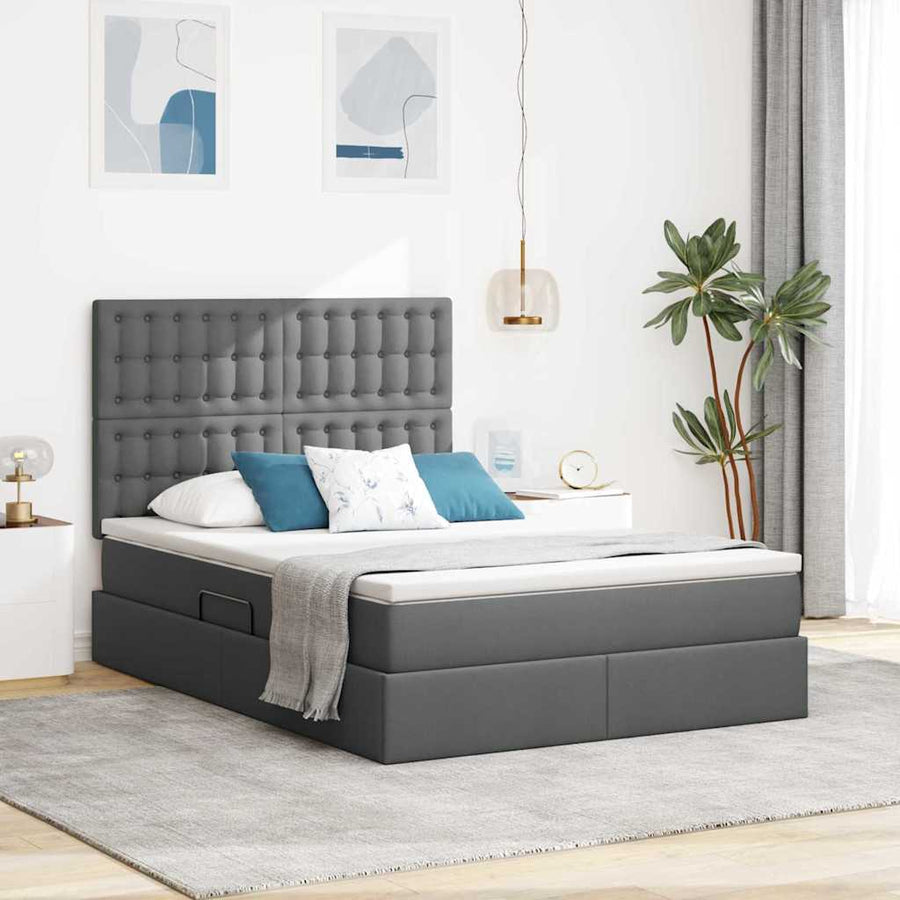 Opslag bed met matras Donkergrijs 140 x 190 cm Nep Leer