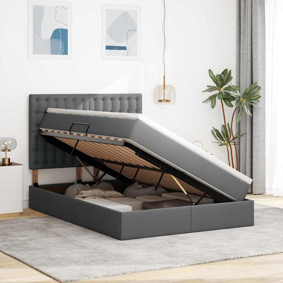 Opslag bed met matras Donkergrijs 140 x 190 cm Nep Leer