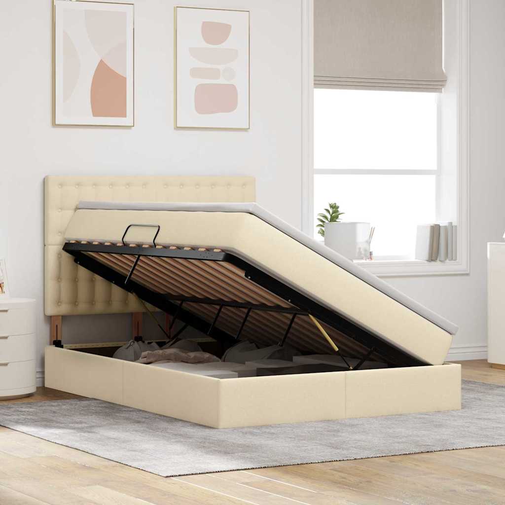 Opslag bed met matras met matras Crème 140 x 190 cm Polyester