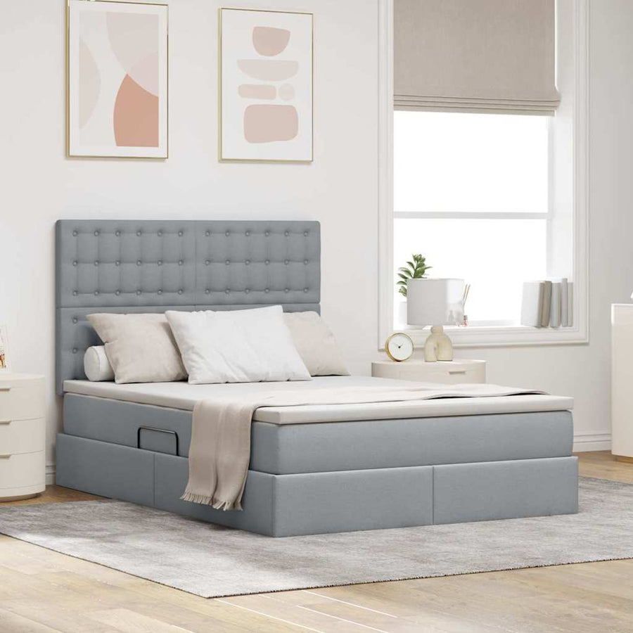 Opslag Bed Met Matras Polyester Lichtgrijs 140 x 200 cm Knoppen