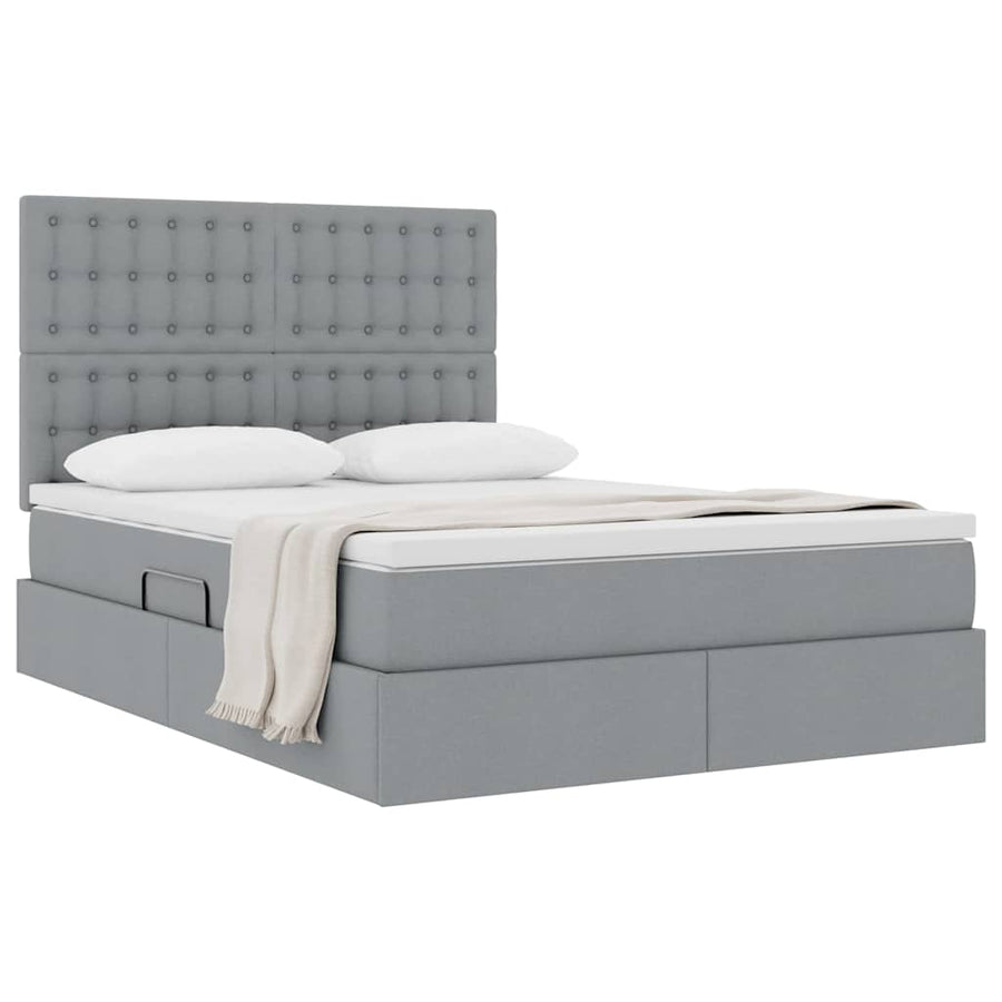 Opslag Bed Met Matras Polyester Lichtgrijs 140 x 200 cm Knoppen