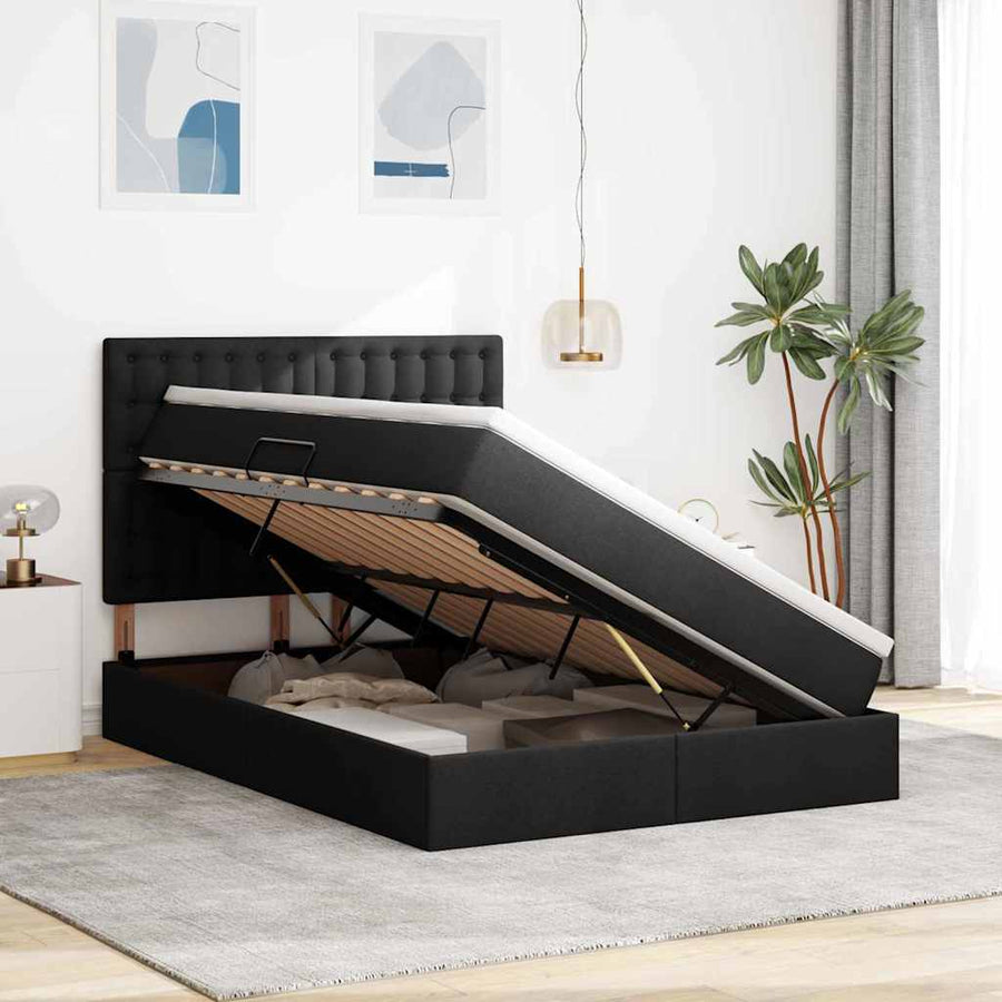 Opslag bed met matras met opslag Zwart 140 x 200 cm Nep Leer