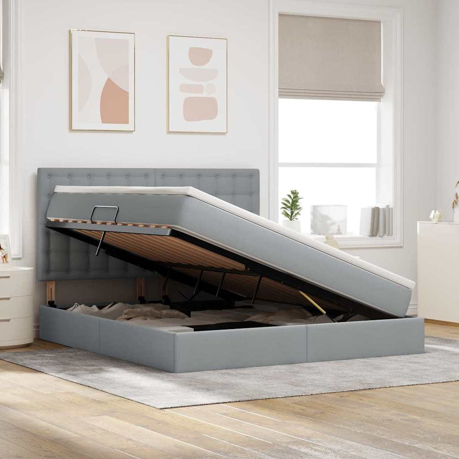 Opslag bed met matras Lichtgrijs 160 x 200 cm Nep Leer