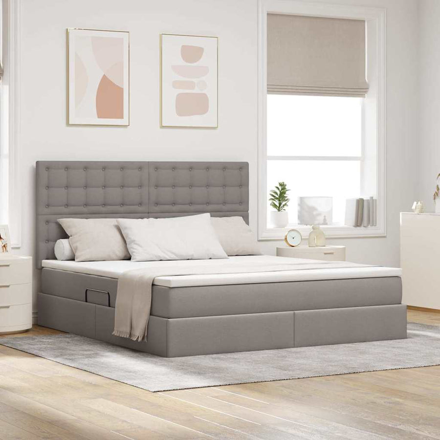 Opslag bed met matras met opslag Taupe 160 x 200 cm Nep Leer