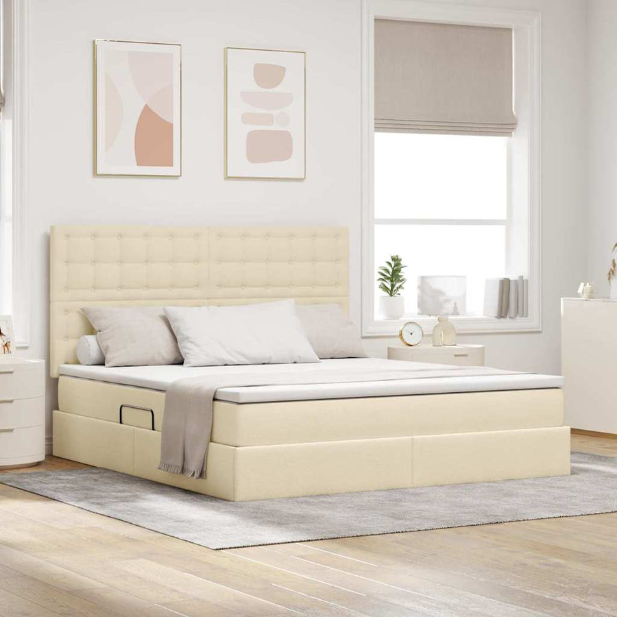 Opslag bed met matras met opslag Crème 160 x 200 cm Nep Leer
