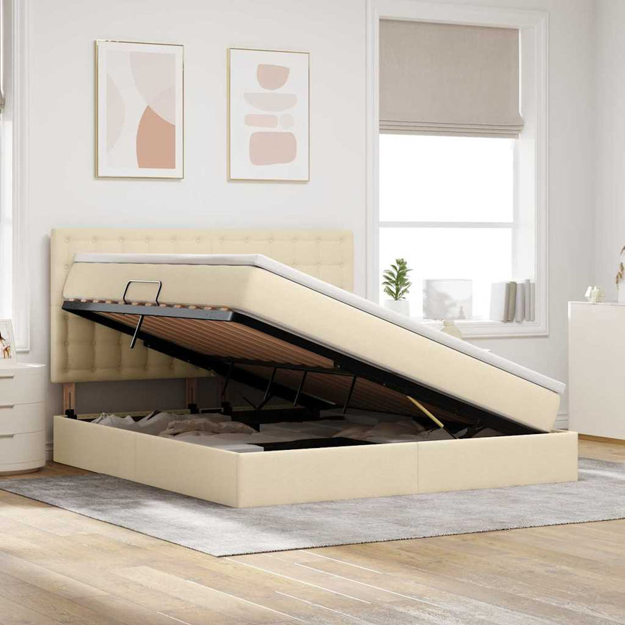 Opslag bed met matras met opslag Crème 160 x 200 cm Nep Leer