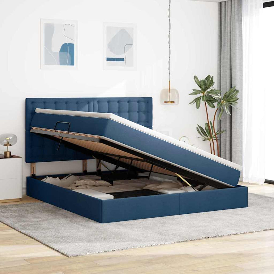 Opslag bed met matras met opslag Blauw 180 x 200 cm Nep Leer