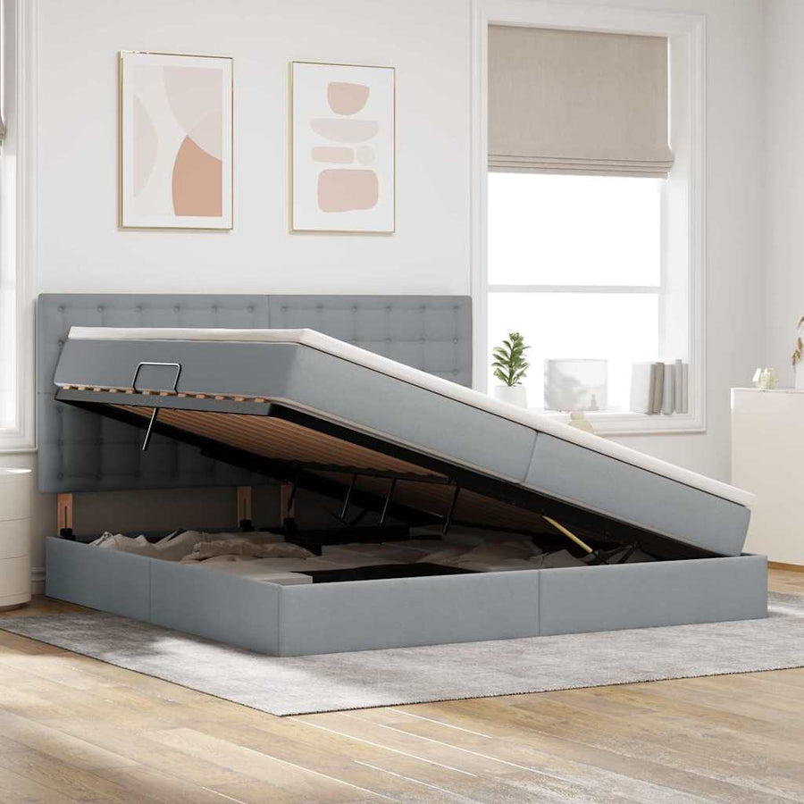 Opslag bed met matras Lichtgrijs 200 x 200 cm Nep Leer