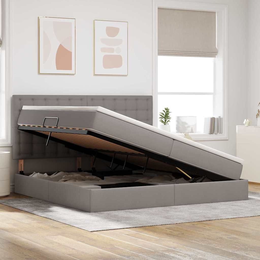 Opslag bed met matras met opslag Taupe 200 x 200 cm Nep Leer