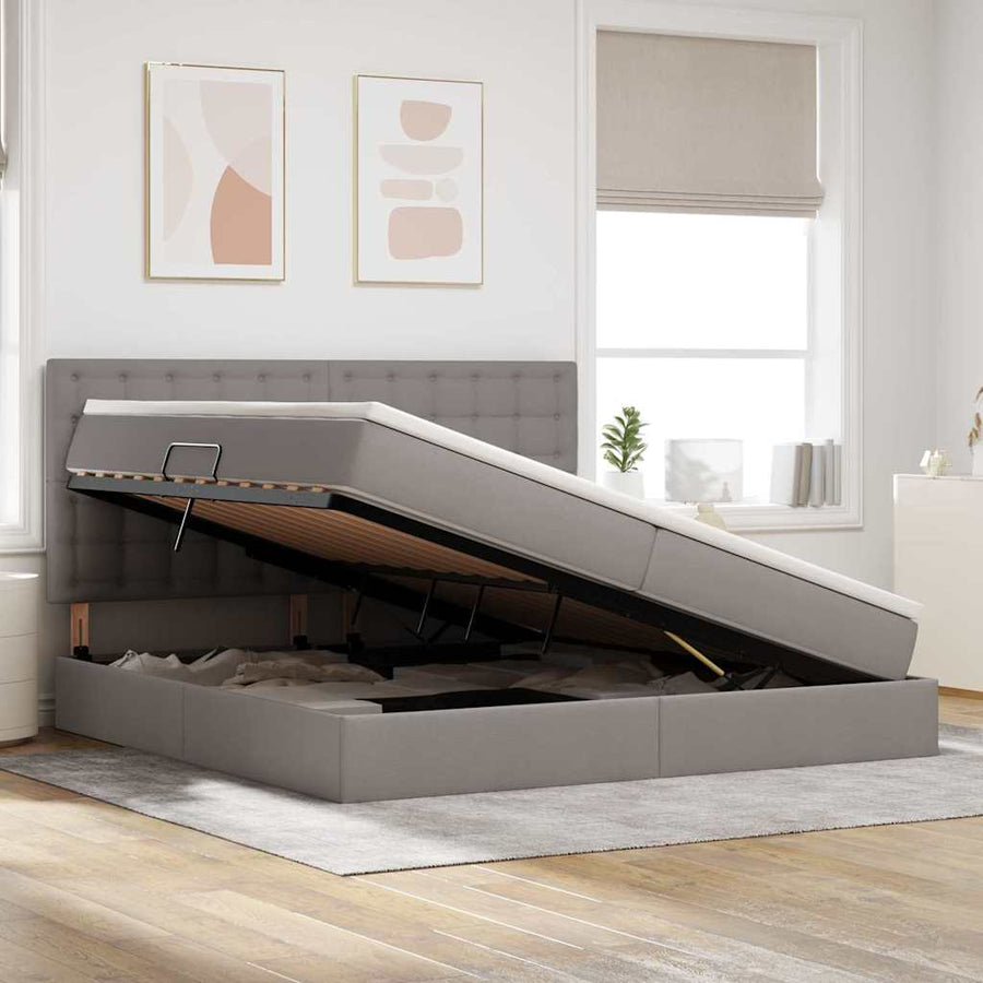 Opslag bed met matras met opslag Taupe 200 x 200 cm Nep Leer