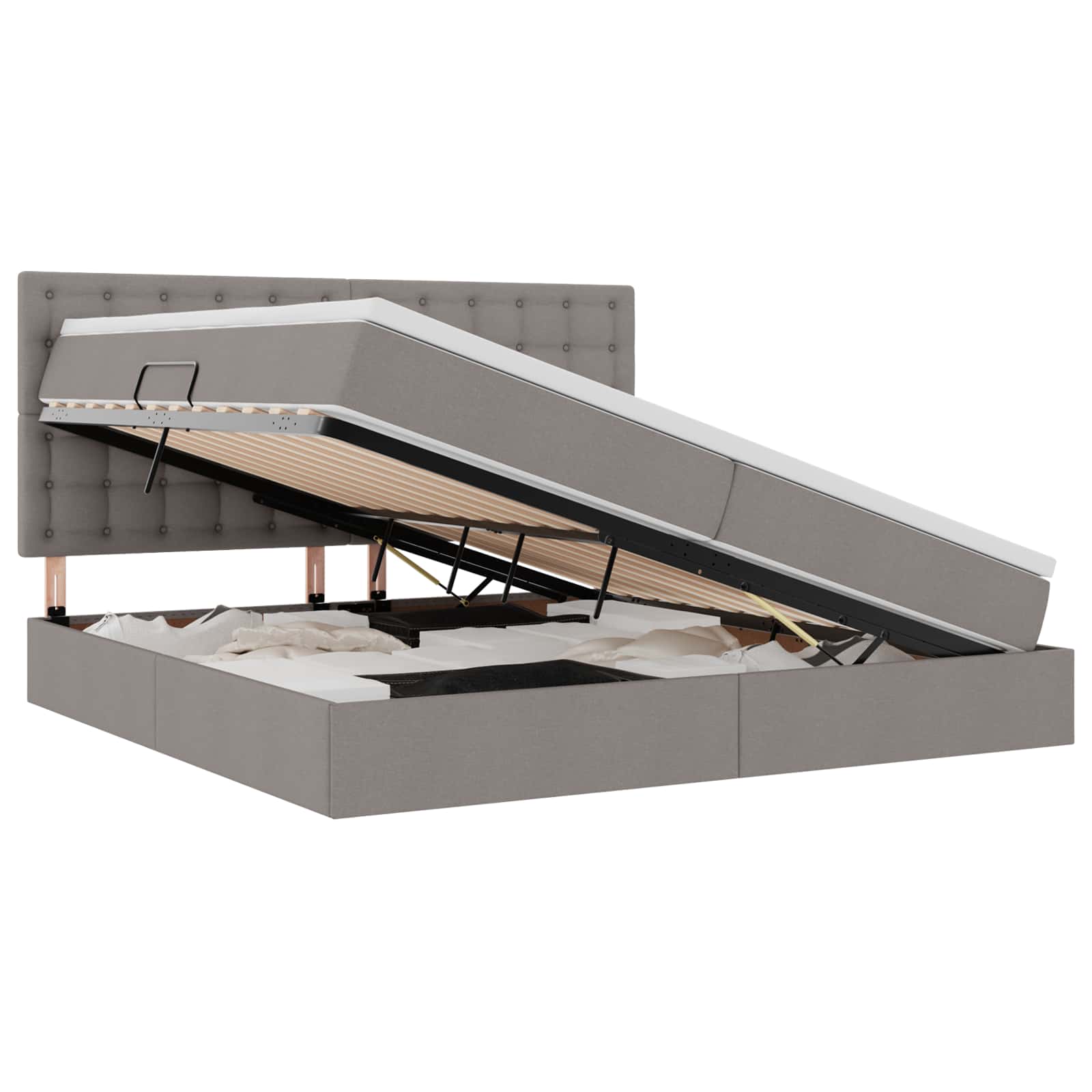 Opslag bed met matras met opslag Taupe 200 x 200 cm Nep Leer