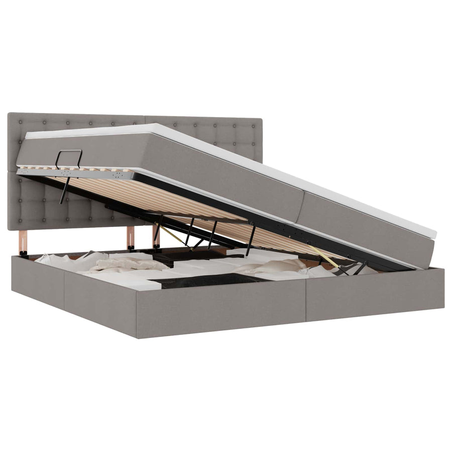 Opslag bed met matras met opslag Taupe 200 x 200 cm Nep Leer