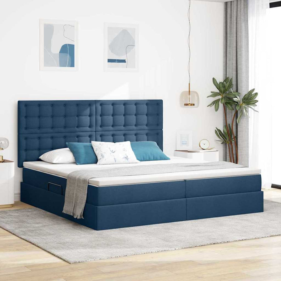 Opslag Bed Met Matras Met Matras Polyester Blauw 200 x 200 cm Knoppen