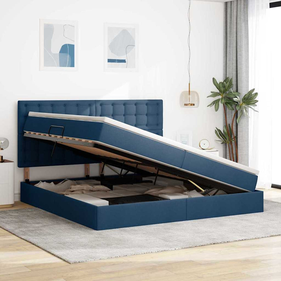Opslag Bed Met Matras Met Matras Polyester Blauw 200 x 200 cm Knoppen