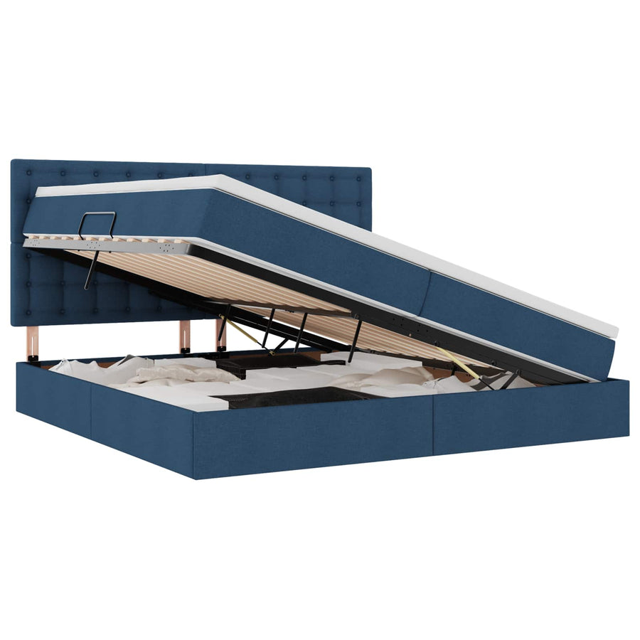 Opslag Bed Met Matras Met Matras Polyester Blauw 200 x 200 cm Knoppen