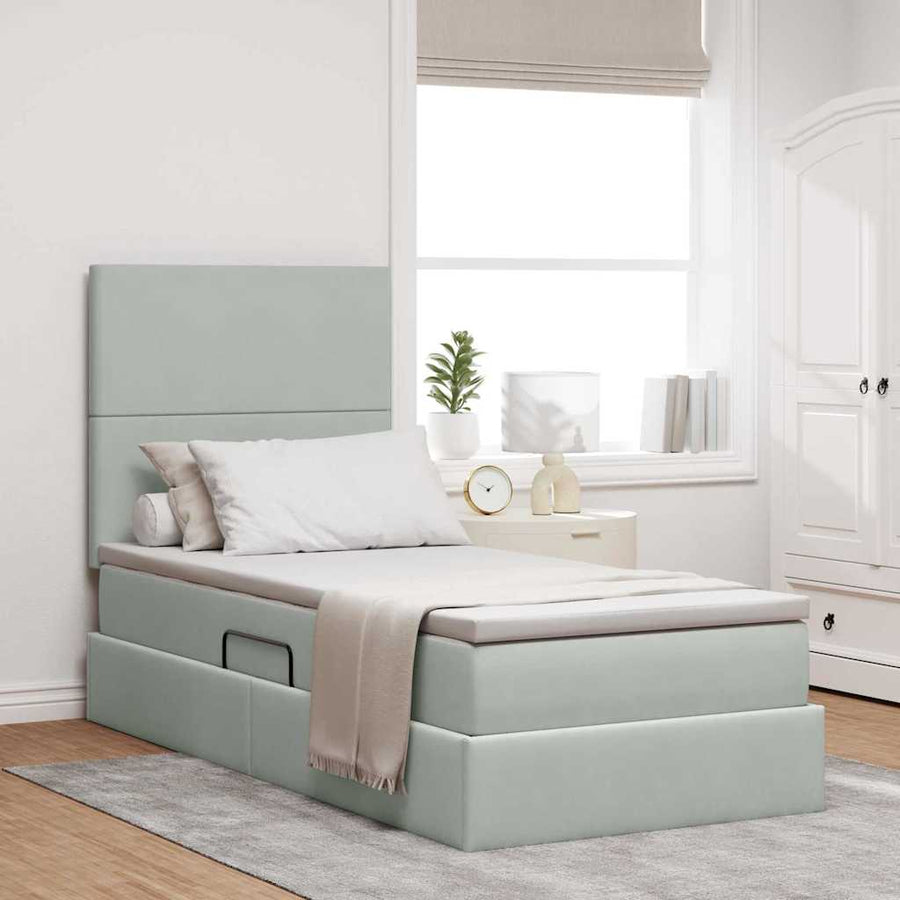 Opslag bed met matras met matras Lichtgrijs 90 x 190 cm Fluweel