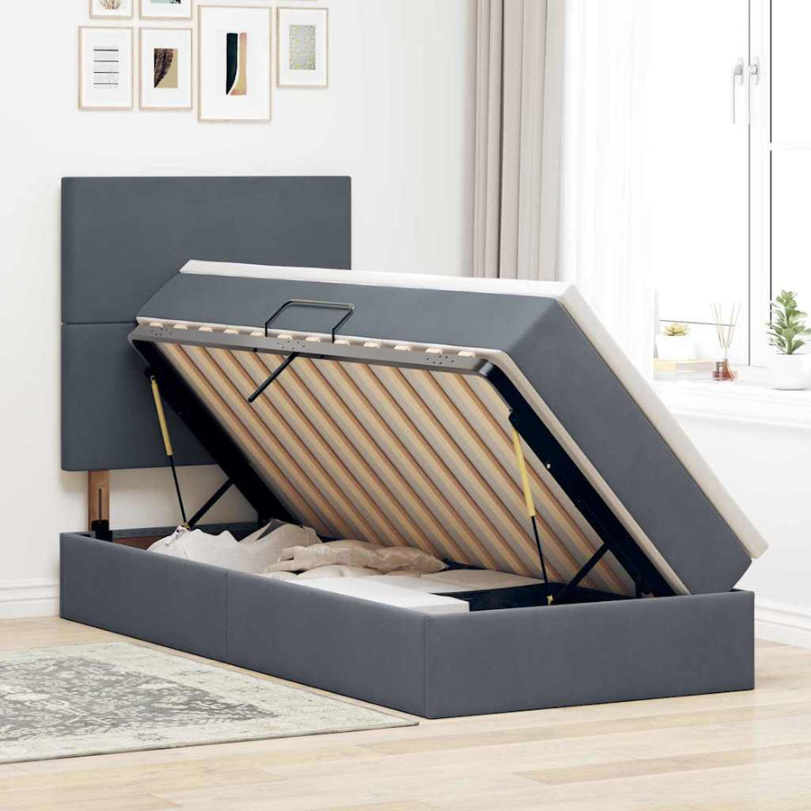 Opslag bed met matras Donkergrijs 90 x 190 cm Fluweel