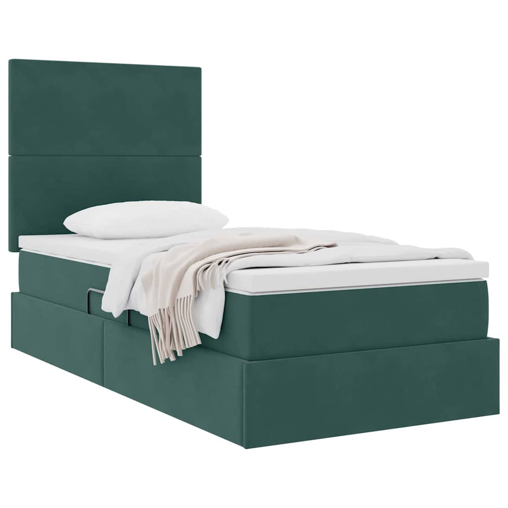 Opslag bed met matras Donkergroen 90 x 190 cm Fluweel