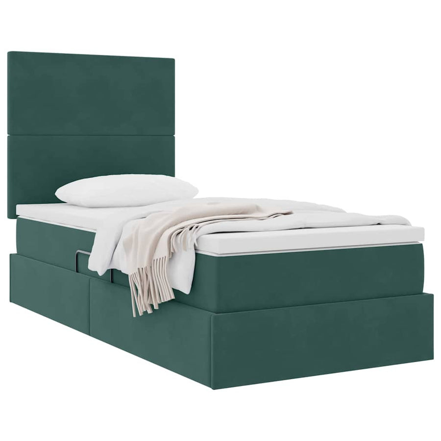 Opslag bed met matras Donkergroen 90 x 190 cm Fluweel