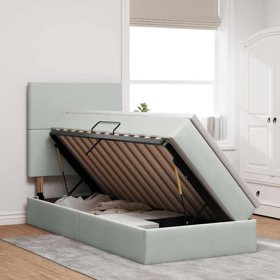 Opslag bed met matras met matras Lichtgrijs 90 x 200 cm Fluweel