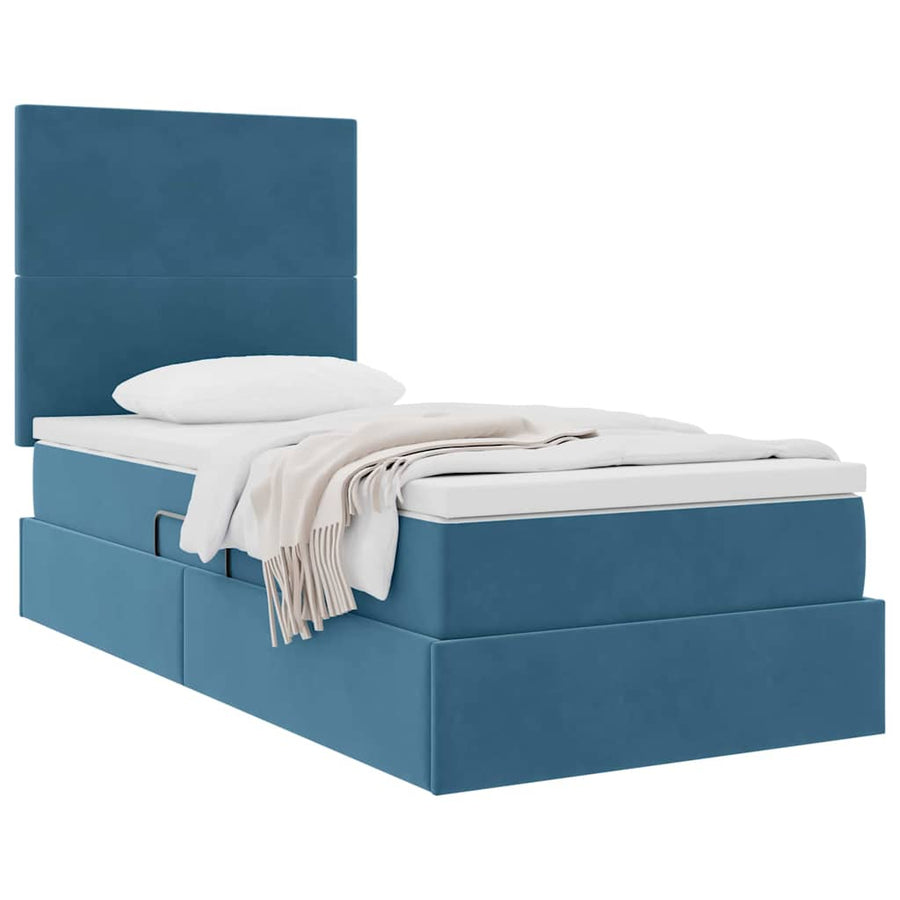 Opslag bed met matras Donkerblauw 100 x 200 cm Fluweel