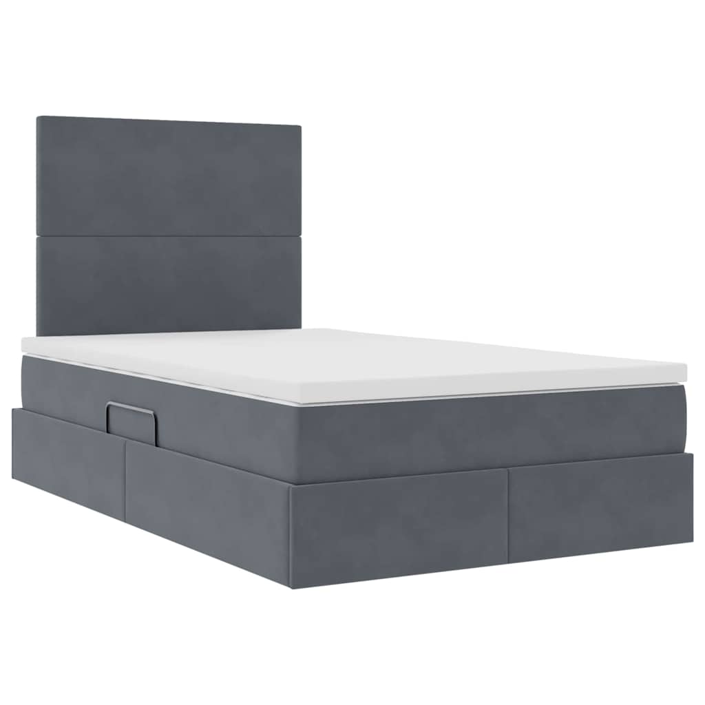 Opbergbed met LED met matras Donkergrijs 120 x 190 cm Fluweel