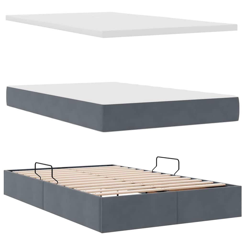 Opbergbed met LED met matras Donkergrijs 120 x 190 cm Fluweel