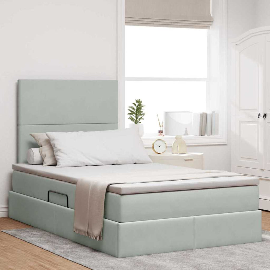 Opbergbed met LED met matras Lichtgrijs 120 x 200 cm Fluweel