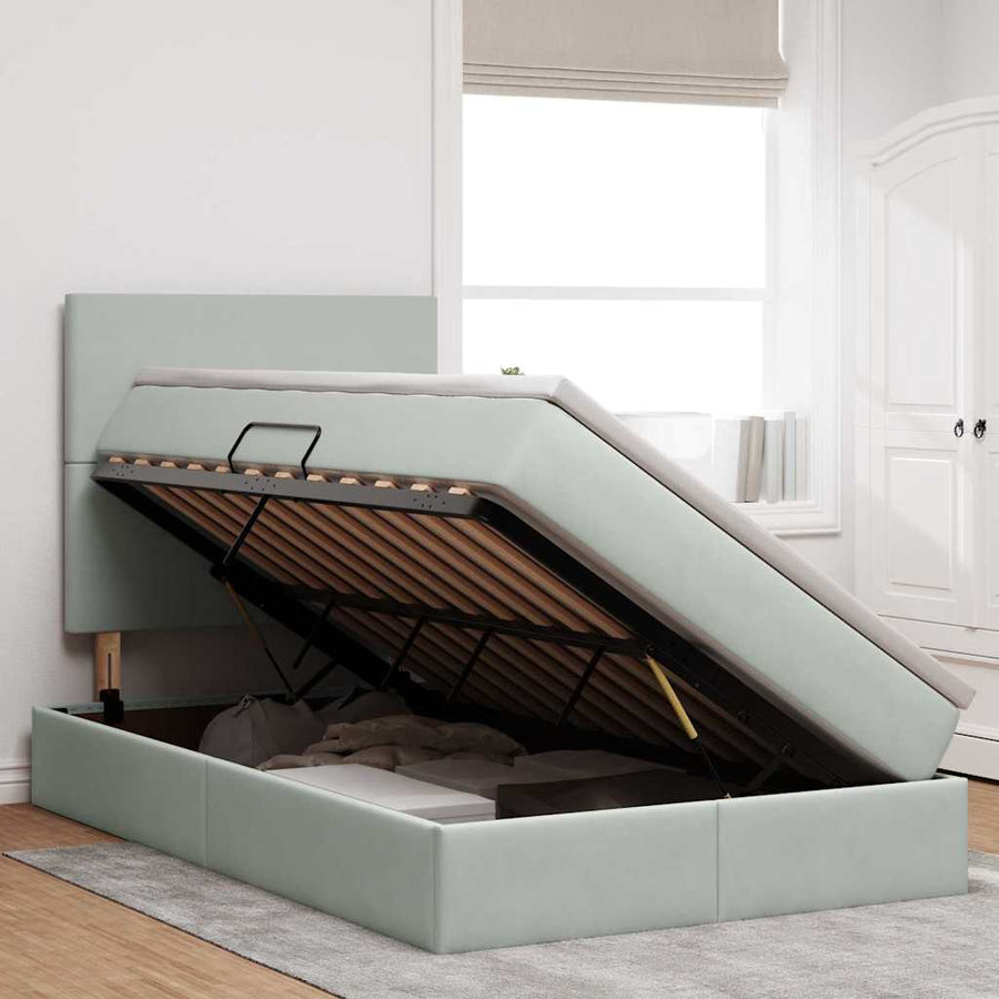 Opbergbed met LED met matras Lichtgrijs 120 x 200 cm Fluweel