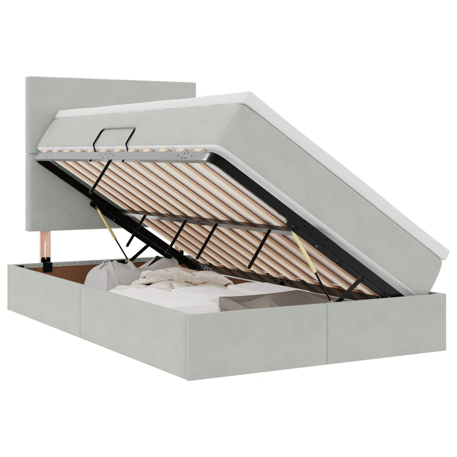 Opbergbed met LED met matras Lichtgrijs 120 x 200 cm Fluweel