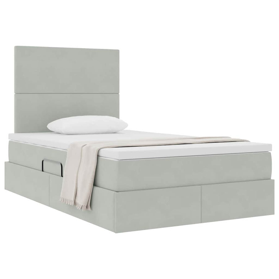 Opbergbed met LED met matras Lichtgrijs 120 x 200 cm Fluweel