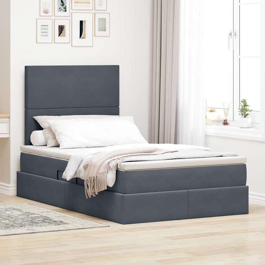 Opbergbed met LED met matras Donkergrijs 120 x 200 cm Fluweel